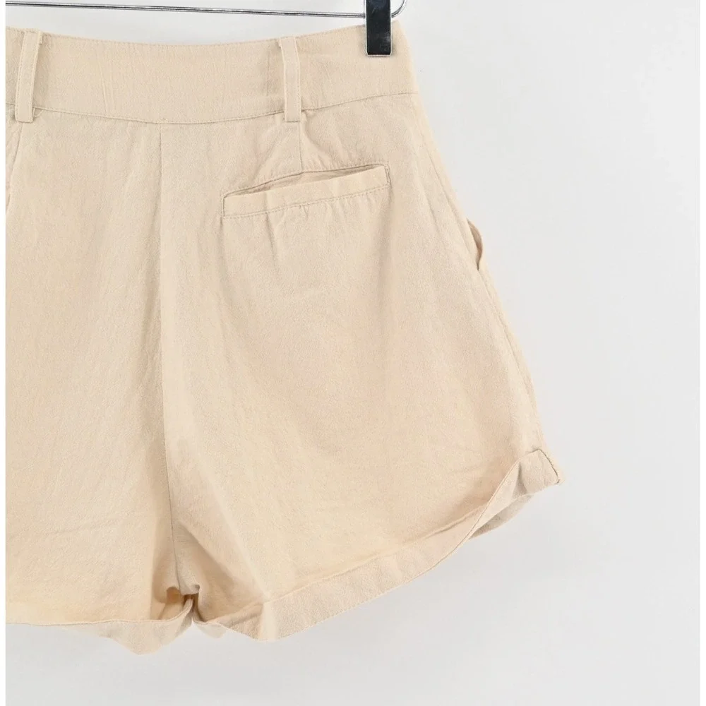 FREE PEOPLE Womens‎ Khaki Shorts Size XS Preppy Cuffed Pleated High Rise Cotton